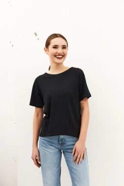 KAMELEON RWS - czarna damska koszulka z 100% wełny merino RWS