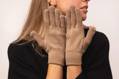 GIBONY RWS - orzechowe dziane 100% wełniane rękawiczki - 5 palców Hazel 100% wool knitted gloves - 5 fingers (1).jpg