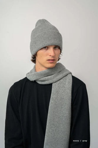 ANTYLOPA KOPYTO RWS - szary czapka z wysokim ściągaczem w prążki 100% merino - ANTELOPE beanie with a high ribbed cuff gray (2).jpg