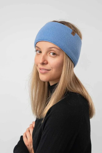 KOJOT KOPYTO RWS - jasny niebieski szeroka pluszowa opaska z wełny merino, ciepla,  na rower, na wycieczke, COYOTE a wide plush headband made of merino wool light blue