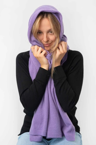 MANUL RWS KOPYTO- lawendowy duży lekki pluszowy szalik elegancki 100% merino - PALLAS'S CAT - Large lightweight plush scarf