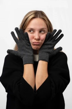 GIBBONS RWS -  graphite knitted 100% wool gloves - 5 fingers