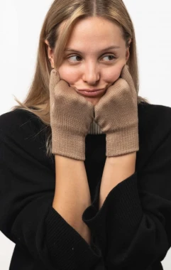 GIBBONS RWS -  walnut knitted 100% wool gloves - 5 fingers