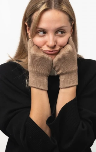 GIBONY RWS - orzechowe dziane 100% wełniane rękawiczki - 5 palców Hazel 100% wool knitted gloves - 5 fingers (2).jpg