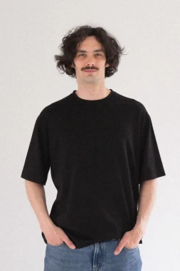 MAKAK - czarny męski box t-shirt - koszulka z krótkim rękawem z 100% etycznej wełny merino