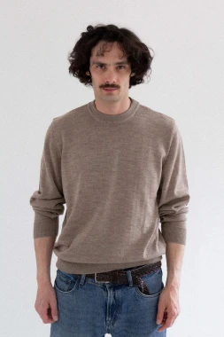 JENOT RWS - ciemno beżowy sweter męski - 100% wełny merino RWS