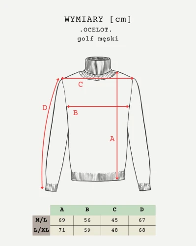 OCELOT-czarny zielony bordowy męski sweter z golfem 100% wełny merino - wymiary - KOPYTO