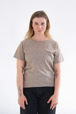 KAMELEON RWS - ciemna beżowa damska koszulka z 100% wełny merino RWS