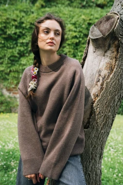 BARIBAL RWS - mokka sweter oversize a la bluza wełniana - 100% wełny merino RWS