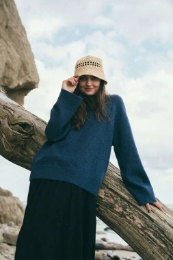 BARIBAL RWS - jeansowy sweter oversize a la bluza wełniana - 100% wełny merino RWS