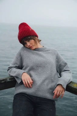 BARIBAL RWS - szary sweter oversize a la bluza wełniana - 100% wełny merino RWS