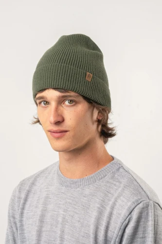 GAZELA KOPYTO RWS - oliwkowa lekka prążkowana czapka z  wełny merino - GAZELLE  light weight ribbed beanie olive