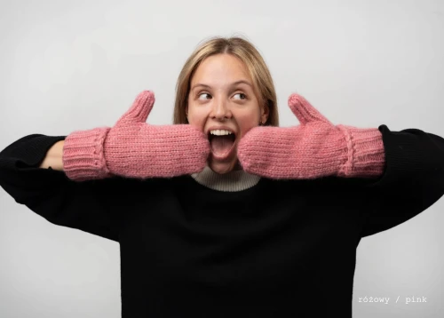 PLOMYKOWKI KOPYTO puchate rekawiczki różowy - 2 palce - merino, bawelna -Warm two-finger gloves pink (3).jpg