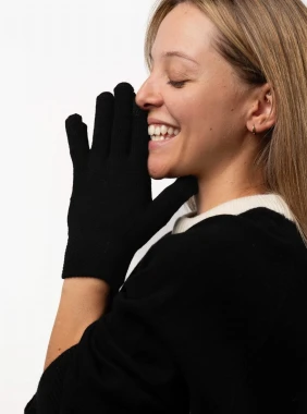 GIBBONS RWS outlet -  black knitted 100% wool gloves - 5 fingers