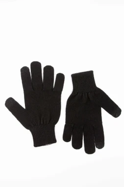 GIBBONS RWS -  black knitted 100% wool gloves - 5 fingers