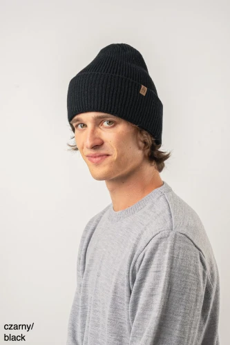 ANTYLOPA KOPYTO RWS - czarny czapka z wysokim ściągaczem w prążki 100% merino - ANTELOPE beanie with a high ribbed cuff black