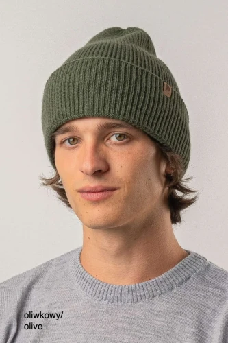 ANTYLOPA KOPYTO RWS - oliwkowy czapka z wysokim ściągaczem w prążki 100% merino - ANTELOPE beanie with a high ribbed cuff olive (3).jpg