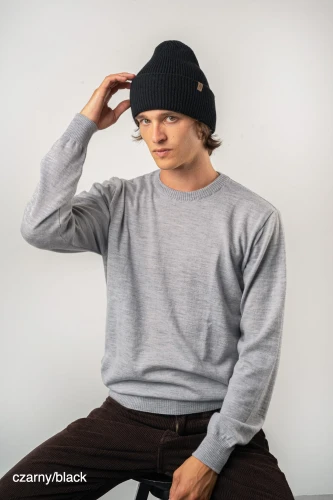 ANTYLOPA KOPYTO RWS - czarny czapka z wysokim ściągaczem w prążki 100% merino - ANTELOPE beanie with a high ribbed cuff black