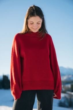 BARIBAL RWS - czerwony sweter oversize a la bluza wełniana - 100% wełny merino RWS