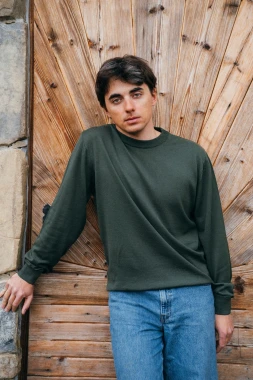 JENOT RWS - oliwkowy sweter męski - 100% wełny merino RWS