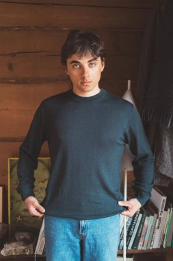 JENOT RWS - zielony butelkowy sweter męski - 100% wełny merino RWS