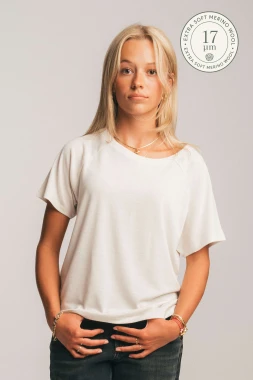 KAMELEON RWS - extra soft - damska koszulka z 100% wełny merino RWS - dirty white