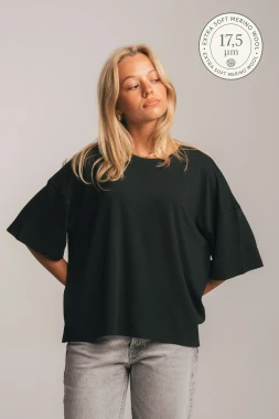 MAKAK RWS - extra soft - damski box t-shirt - pudełkowa koszulka z krótkim rękawem z 100% etycznej wełny merino
