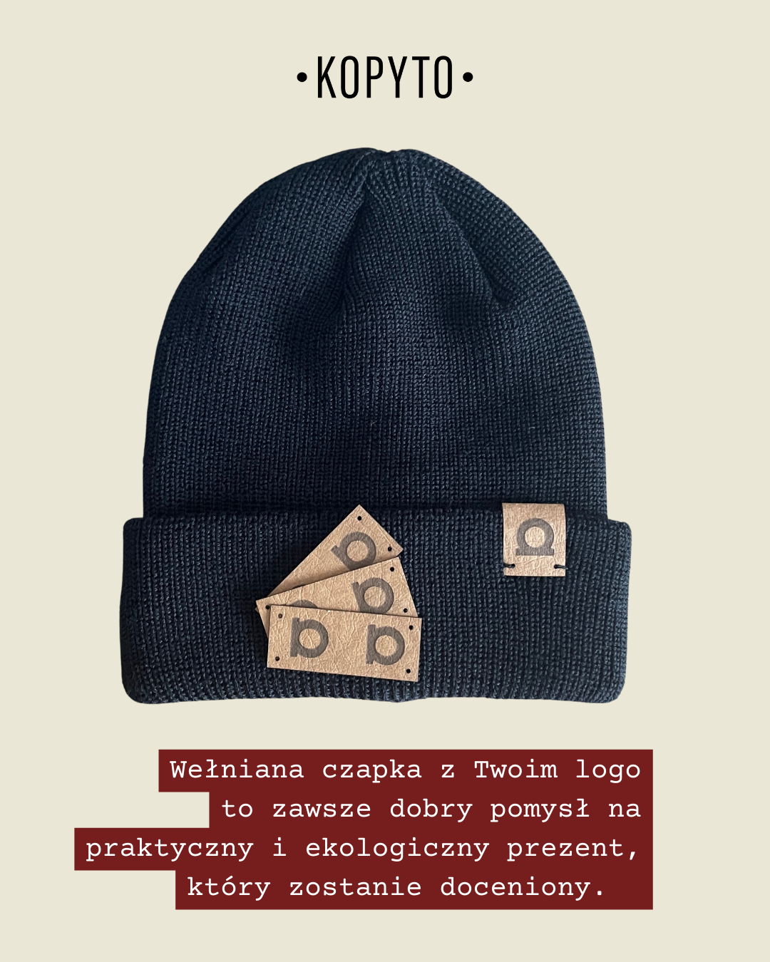 eco-friendly merino wool beanie with custom logo by KOPYTO